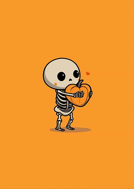 Cute Skeleton Hugging Pumpkin