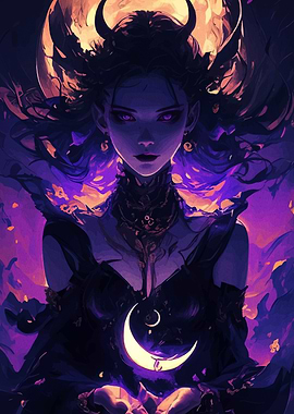 Horned Woman with Crescent Moon