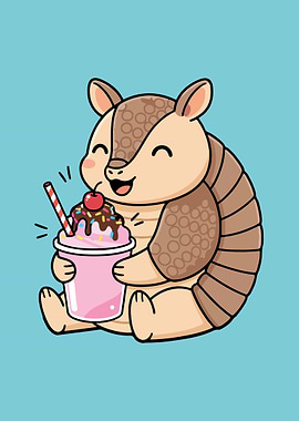 Cute Armadillo with Milkshake Cartoon