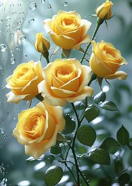 Yellow Roses with Water Droplets