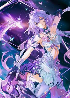 Girl with Butterflies and Purple Accents