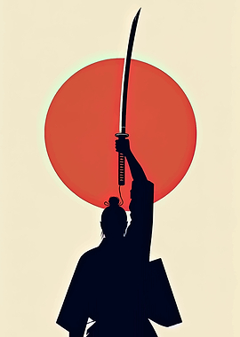 Samurai Silhouette with Katana and Sun