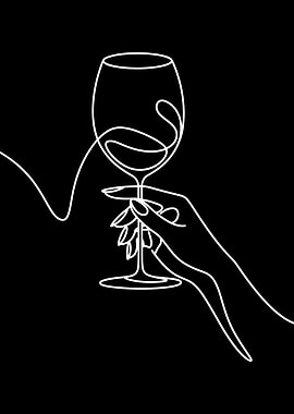 Wine glass in hand line art
