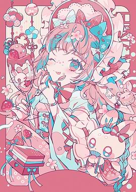 Anime Girl with Sweets and Bunny