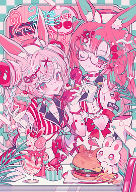 Anime Bunny Girls at Cherry Diner