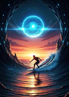Surfer Riding Wave Blue Orb