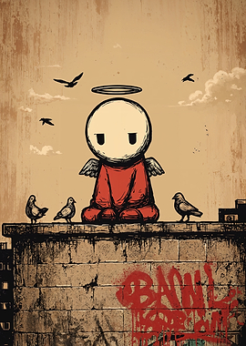 Angel on a Wall with Graffiti