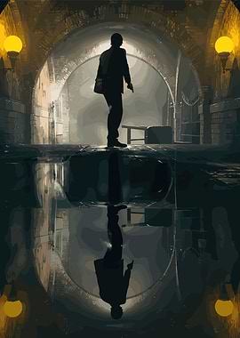 Silhouette in Alleyway with Reflection