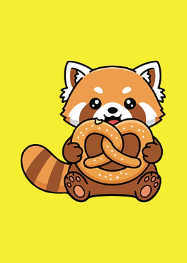 Cute Red Panda with Pretzel Cartoon