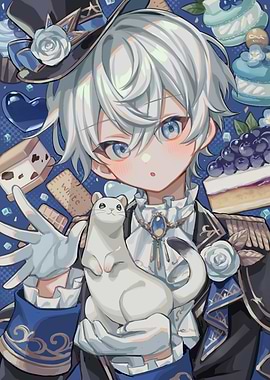 Anime Boy with Ferret and Sweets