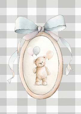 Watercolor Teddy Bear with Balloons Illustration