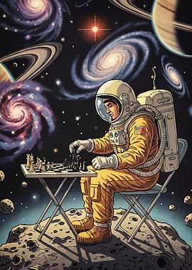 Astronaut Playing Chess Space