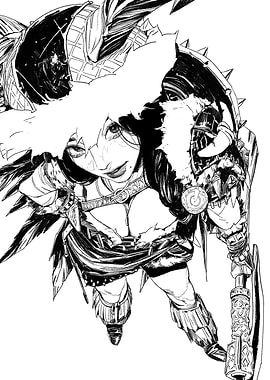 Warrior Woman Ink Illustration