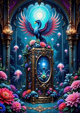 Mystical Phoenix and Jellyfish Garden