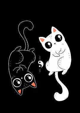 Yin Yang Cats Cartoon Illustration