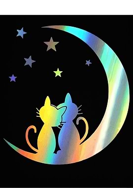 Cats on Moon with Stars