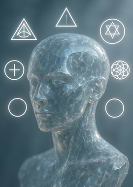 Translucent Crystal Bust with Sacred Geometry Halo