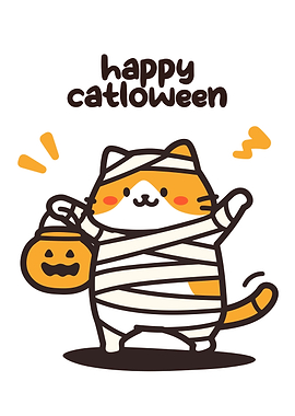Happy Catloween Mummy Cat Illustration