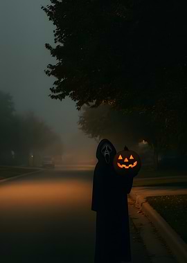 Ghostface with Pumpkin on Halloween Night