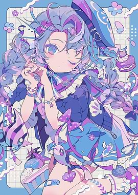 Anime Girl with Sea and Sweet Motifs