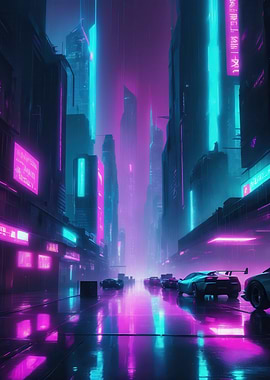 Neon Night Drive — Cyberpunk Cityscape with Sleek Sports Cars