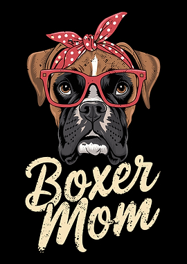 Boxer Mom Dog with Bandana and Glasses