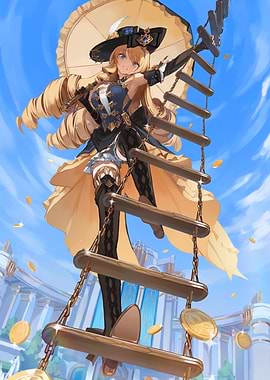 Girl Climbing Ladder to Sky