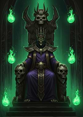 Skull King on Throne with Green Flames