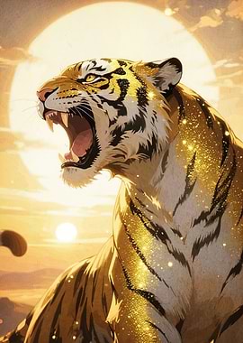 Tiger Roaring Sunset