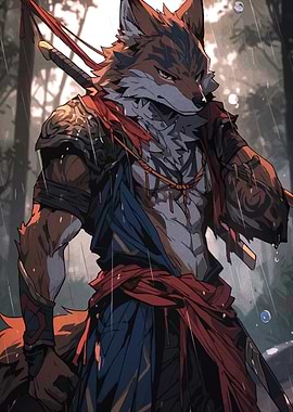 Fox Warrior in the Rain