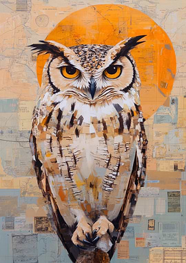 Owl Portrait with Map Background