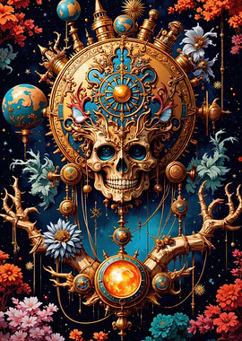 Steampunk Skull with Floral Elements