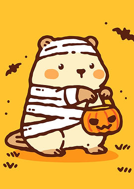 Cute Mummy Beaver Halloween Illustration