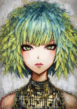 Anime Girl with Green Hair Portrait