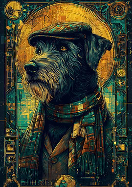 Dog Portrait with Hat and Scarf