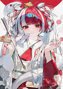 Anime Girl with Snakes and Kimono