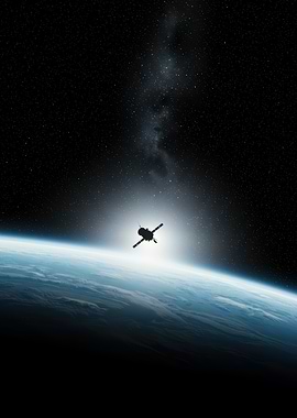 Satellite orbiting Earth in space view