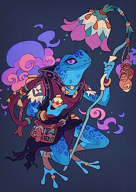Frog Wizard with Staff and Potions