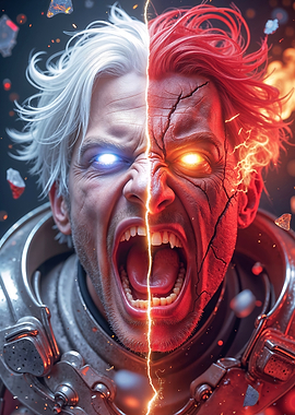 Dual-Faced Man with Fire and Ice