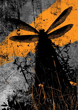 Dragonfly Silhouette with Grunge Background