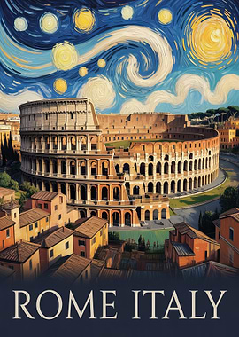 Rome Italy Colosseum Van Gogh Style