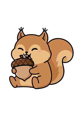 Cute Squirrel with Acorn Cartoon Illustration