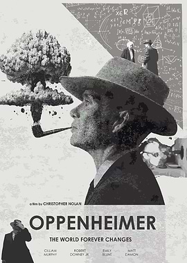 Oppenheimer movie poster, black and white