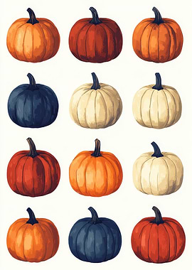 Colorful Pumpkins Illustration | Pop Art Pumpkin Grid