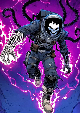 Astronaut Skeleton with Purple Lightning