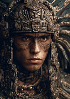 Aztec Warrior Portrait with Headdress