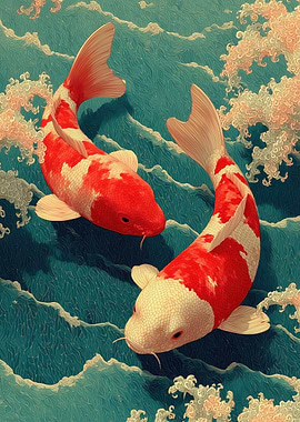Two Koi Fish in Water Painting