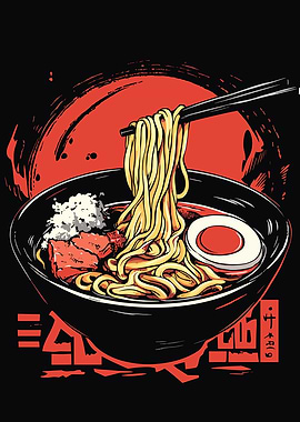 Ramen Bowl Illustration with Chopsticks