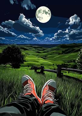 Night Landscape with Shoes and Moon