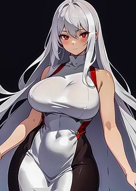 Anime Girl with White Hair and Dress